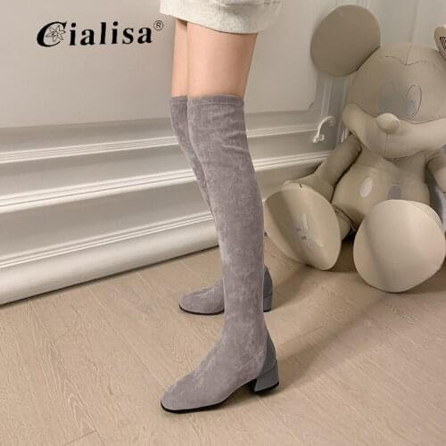 CIALISA Shoes Purple Boots Women Round Toe Autumn Winter Platform Zipper Low Heel Sexy Slio On Over Knee Large Size 40-43 Boot