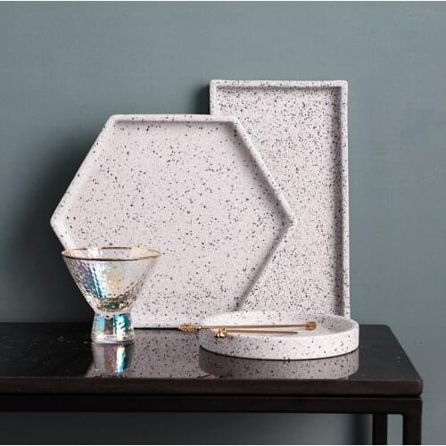 Terrrazzo Pattern Ceramic Serving Tray Postal Decorative Storage Tray Bathroom Organizer Plates