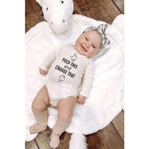 Feed This and Change That Infant Funny Long Sleeve Romper Newborn Boys Girls Cute Print Jumpsuit Toddler Baby Playsuit