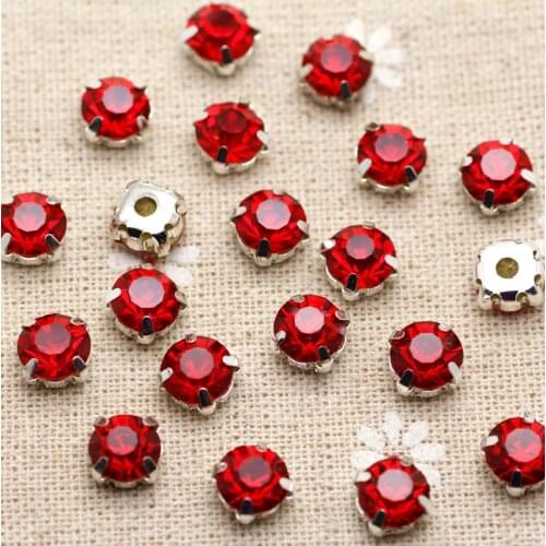 200pcs 3.8mm Red Siam Silver FlatBack Sew On Stones With Claws Silver Plated Setting Chatons Crystal Glass Stone DIY Accessories