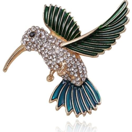 Colorful Rhinestone Hummingbird Brooch Animal Brooches for Women Korea Fashion Jewelry Accessories Party Decoration Pins
