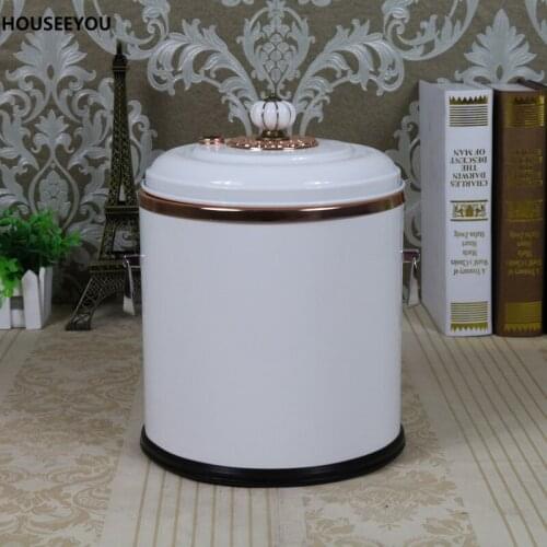 Creative Upscale Tea buck European Style Stainless Steel Waste Bin living-room Cover tea Trubbish Bin Home Decoration Trash Can