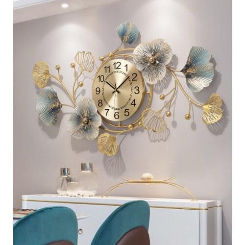 Creative Luxury Wall Clock for Living Room Dining Room Sofa Background Home Wall Decoration Gold Iron Wall Hanging Type Large