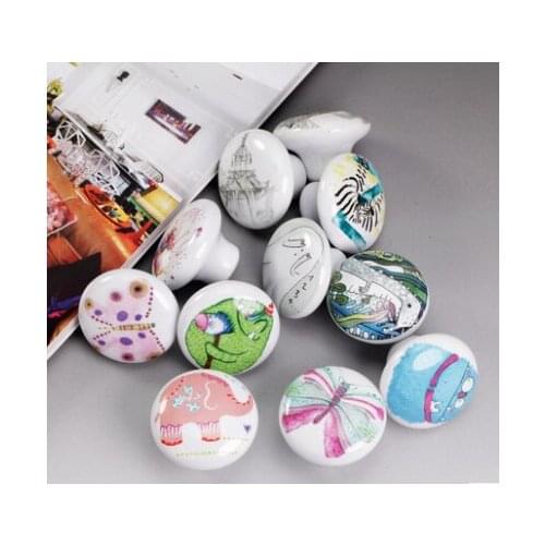 1PCS Ceramic Round Cabinet Handle Cartoon Art Style Pulls Children Room Country Drawer Door Knobs Furniture Hardware