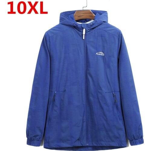 Plus size 10XL Ultra-Light Mens Summer Hooded Jacket Windbreaker Packable Skin Coat Sunscreen Waterproof Beach Casual Jackets