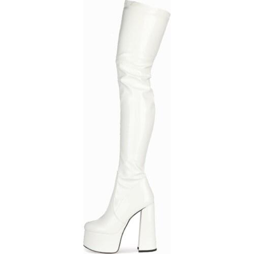 Arden Furtado 2020 Fashion Womens Shoes Winter round Toe chunky Heels Elegant Womens Boots white thigh High Boots 44 45