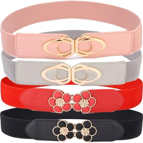 Fashion Women Plus Size Belts Casual Stretchy Metal Buckle Waistband Elastic Ladies Waist Belt Ceinture Women for Dresses