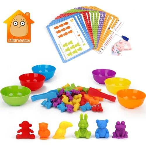 Montessori Math Cognitive Counting Sorting Toy Soft Rubber Animal Dinosaur Traffic Model Card Kit Game Educational Toys For Kids