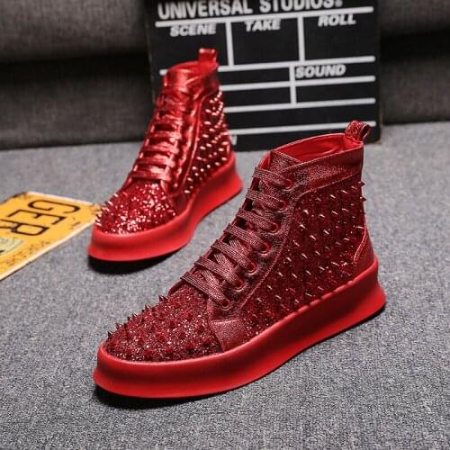 2020 Men Hip Hop Ankle Boots British Luxury Fashion Party Banquet Dresses Soft Leather Rivet Flat Platform Shoe zapato tenis