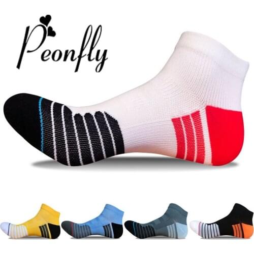 Peonfly Men Fashion Casual Elastic Breathable Cotton Color Stripe Stitching Pattern Compression Male Ankle Socks