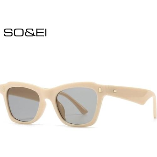 SO&EI Retro Cat Eye Women Sunglasses Fashion Brand Designer Rivets Decoration Gradient Eyewear Men Shades UV400 Sun Glasses