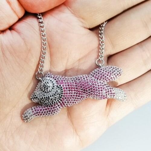 New Hip Hop Jewelry for Gifts Fashion Charm Iced Out Dog Pendant Necklace with Chain Pink Color AAA Zircon for Men and Women