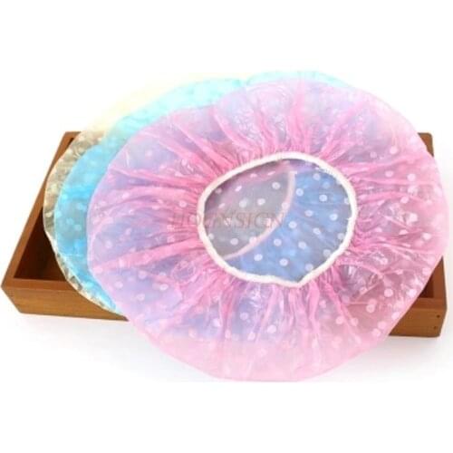 100pcs Disposable Plastic Shower Caps Thicker Dustproof Hood Waterproof Hotel Bathing Hair Dyed Oyster Sauce Sale