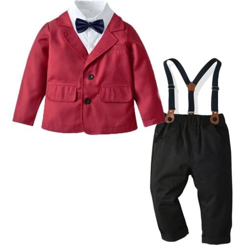 Autumn White Shirts Red Coat Pant 3 Pieces Sets Boys Suits Blazers Clothes Wedding Formal Birthday Party Kids Costume Gentleman