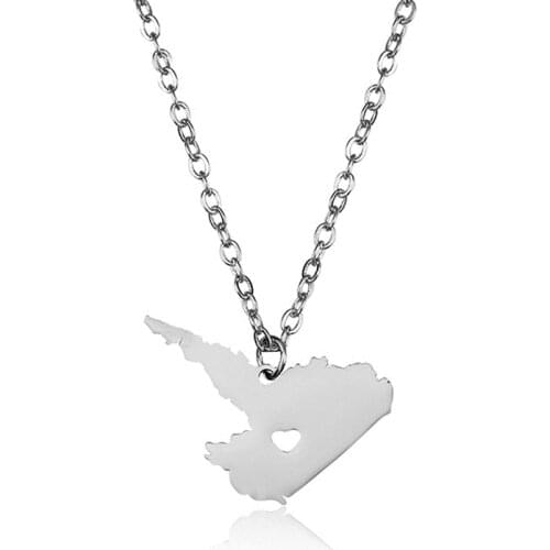 Drop Shipping Trendy Stainless Steel Necklace Labrador Map Pendant Necklace Heart Canada Statement Jewelery Personality Gift