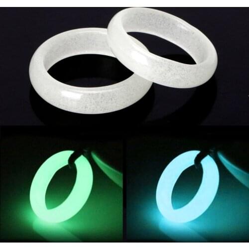 Rarely 8mm Wide Natural Fluorite luminous Stone Glow in Dark Ring Fine Jewelry