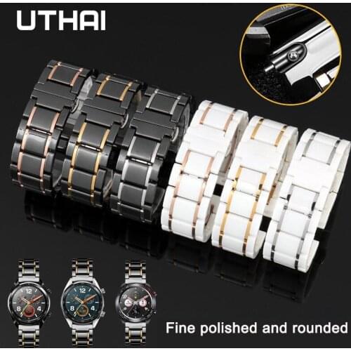 Five beads ceramic strap Stainless steel ceramic watch band 20mm 22mm watch strap for Samsung S3 46/Huawei GT UTHAI C09