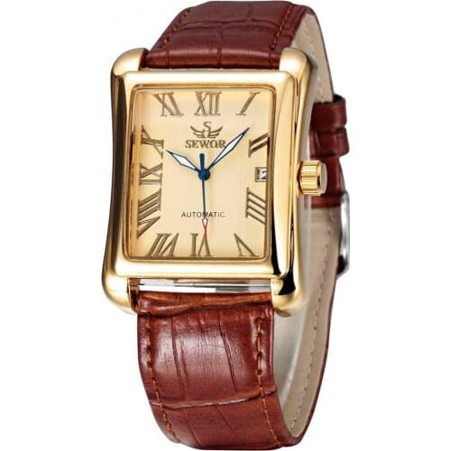 SEWOR Top Brand Luxury Men Watches Gold Rectangle Automatic Mechanical Watches For Men Classic Man Watches relogio masculino
