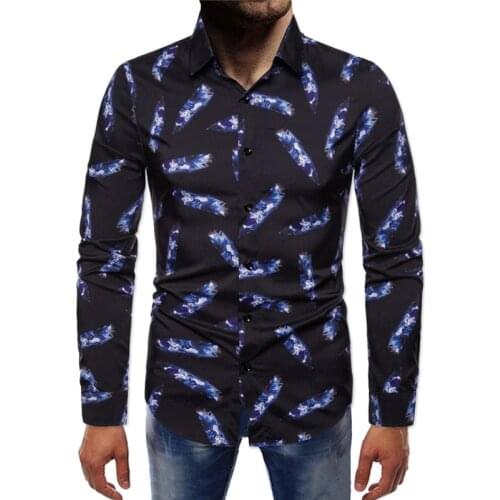 Fashion Black Print Shirt Men 2020 Brand New Slim Fit Long Sleeve Mens Dress Shirts Casual Streetwear Men Clothing Camisa Hombre