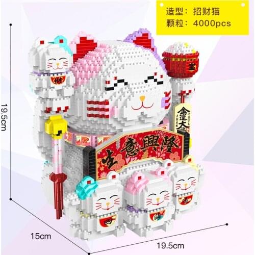 Lucky Fortune Cat Money Abacus Vat Animal 3D Model DIY Diamond Mini Building Blocks Bricks Toy Children Piggy Bank Gifts