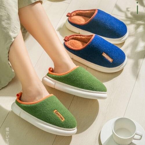 Slippers Men Winter Open Back Flip Flops Women Keep Warm Plush Shoes Antiskid Home Indoor Floor Slides Couple Platform Slipper