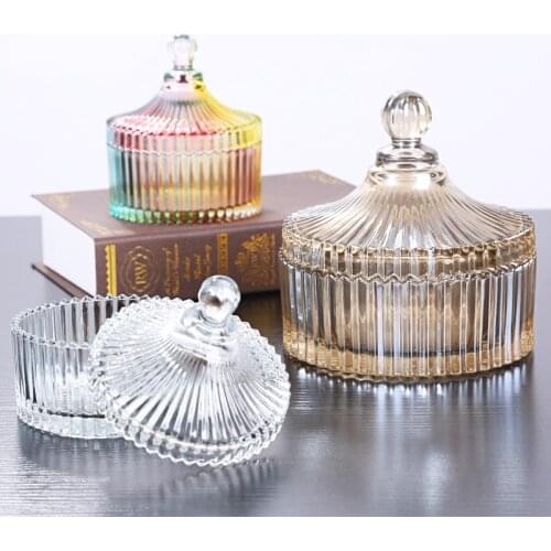 French Color Crystal Glass Storage Jar Household Luxury Jewelry Cotton Swab Box with Lid Candy Jar Aromatherapy Bottle Home Deco
