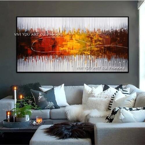 The High Quality Red Brown Yellow White Gold Hand-Painted Canvas Wall Painting Abstract Art Picture for Living Room Home Decor