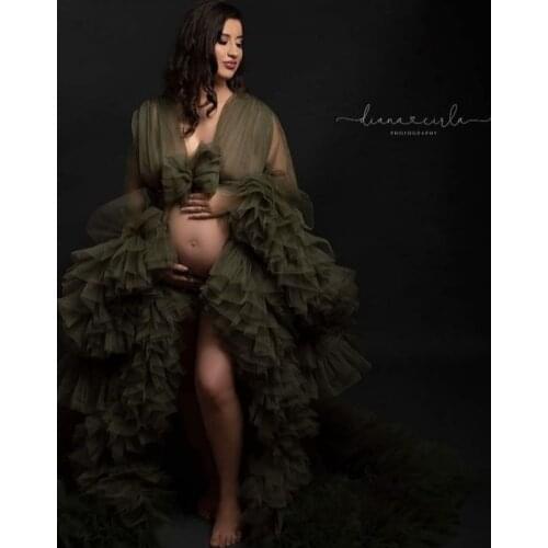 Gorgeous Maternity Dresses with Tiered Skirts Women Maternity Gown for Photoshoot Boudoir Evening Robe Bathrobe Nightwear