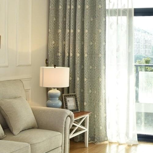 Custom curtain American chenille bedroom livingroom jacquard geometric window shade blackout curtain drape sheer M171