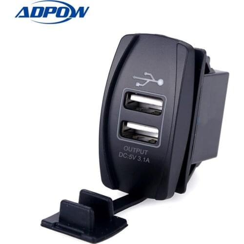 ADPOW 12-24V USB Charger for Motorcycle Auto Truck ATV Boat LED Car 3.1A Dual USB Socket Charger Power Adapter Outlet Power