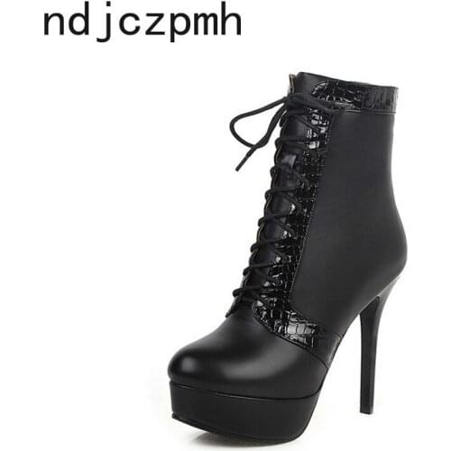 Womens Boots The New Winter Fashion Round Head Zipper High Heel Short Tube Martin Women Shoes Plus Size 33-43 Heel Height 12cm