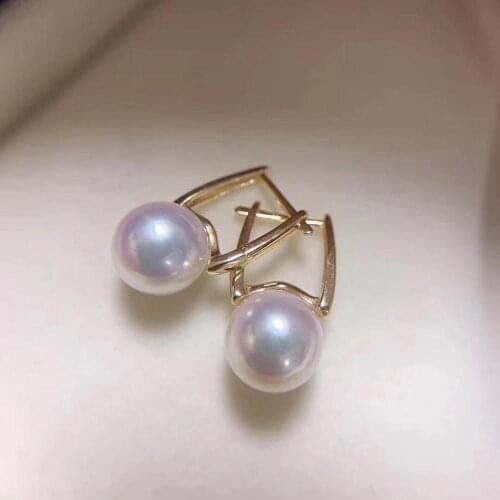 D609 Pearl Earrings Fine Jewelry Solid 18k Gold 8-9mm Nature Sea Water Japan Akoya Pearls Stud Earrings for Women Presents
