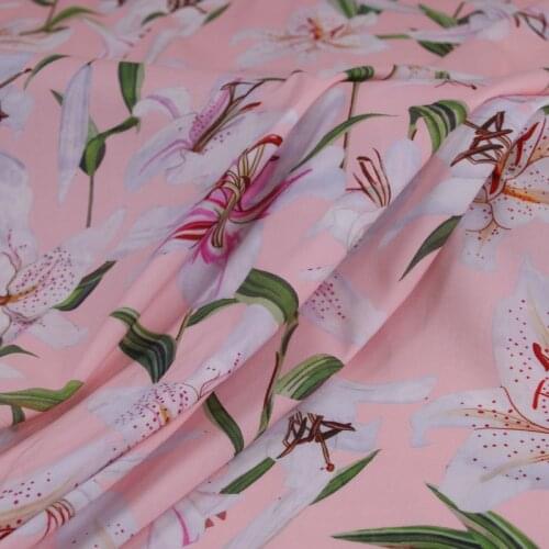 100% cotton digital print poplin fabirc pink lily flower 60S cotton fabric for kids women dress cloth Sewing DIY tissu au metre