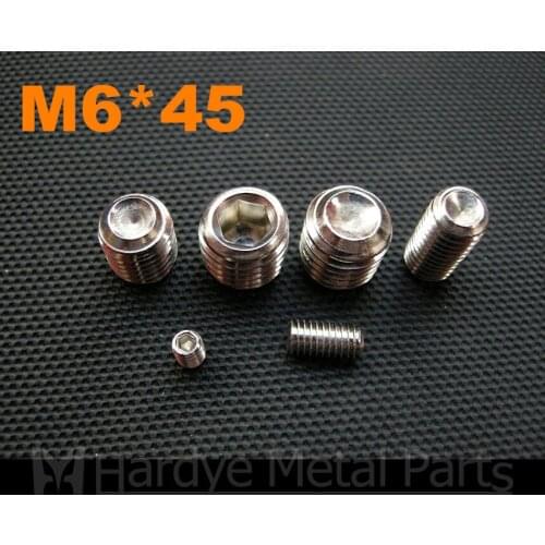 100pcs/lot M6*45 DIN916 stainless steel hex socket set screw with cup point grub screw