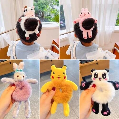 20PCS/lot New Women Cute Plush Bear Hair Rope Ponytail Holder Scrunchie Hair Tie Decorate Elastic Hair Bands Girls Hair