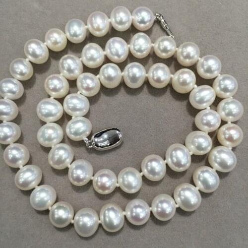 8-9MM Natural Fresh Water Pearl Necklace Near round no spots luster is nice Fine Women Jewelry with 925 sterling silver lock