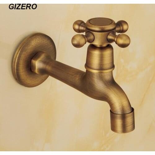 Antique Laundry Faucet Long Spout 100% Solid Brass Washing Machine Taps Copper Retro Classic Wall Mounted ZR200