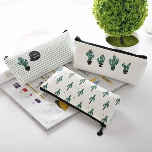 Free Shipping Canvas Cactus Pencil Case School Supplies Kawaii Stationery Zipper Pencil Bags 3 Designs lin5142