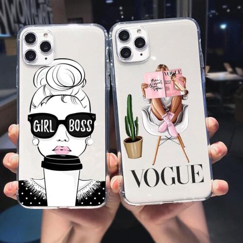 Princess Female boss coffee Phone Case For iPhone 12 Pro Max 11 Pro Max Vogue girl Mom Baby Soft Cover For iPhone X XR 7 8 cover