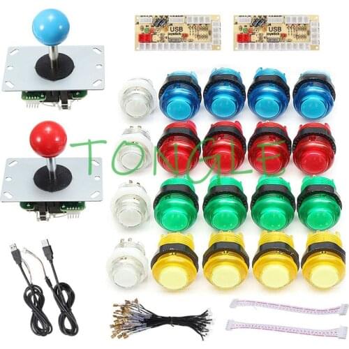 DIY Joystick Arcade Kits 2 Players With 20 LED Arcade Buttons + 2 Joysticks + 2 USB Encoder Kit + Cables Arcade Game Parts Set