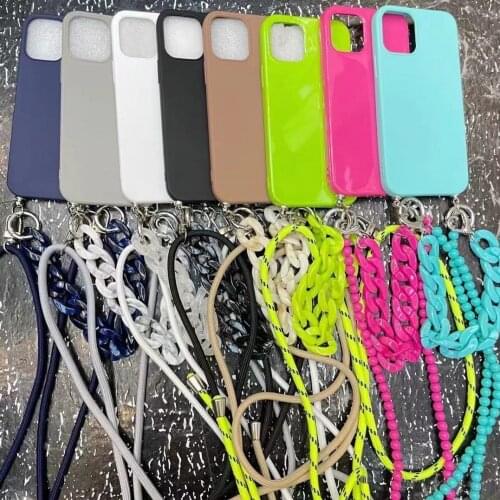 Ins Double Crossbody Lanyard Necklace Chain Fluorescent Case For iphone 12 Pro Max MiNi 11 ProMax XR X XS Max 7 8 Plus SE 20