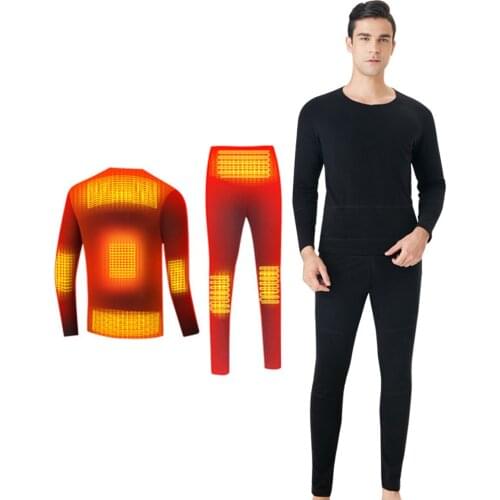 Winter Skiing Heating Underwear Set USB Battery Powered Heated Thermal Tops Pants Smart Phone Control Temperature Warm Suit