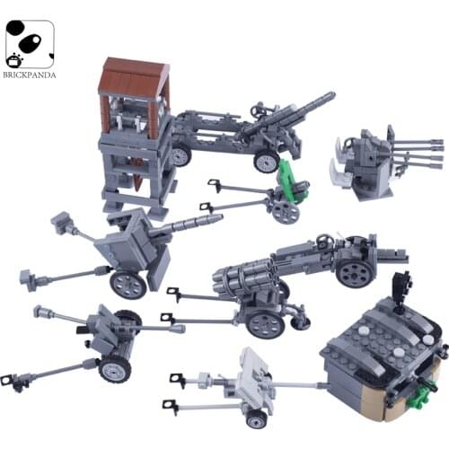 MOC WW2 Military Germany Artillery Weapons Building Blocks Soldier Figures Accessories Cannon Gun Parts Bricks Toys for Children