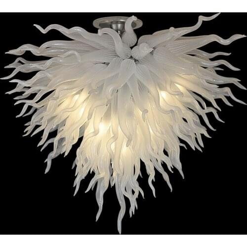 Fancy White LED Light Fixture Handmade Blown Chihuly Murano Glass Chandelier Lighting