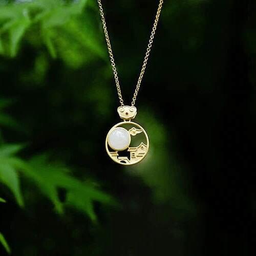 S925 Sterling Silver Natural Hetian Jade White Jade round Pendant All-Matching Fashion Simple Fashion Retro Style Personalized O