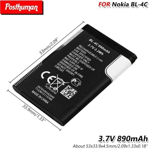 Lithium Li-Po phone battery 3.7V 890mAh BL4C BL-4C Battery For Nokia 6125 6260 6300 6301 7270 7705 8208 6136S 6102i 6170