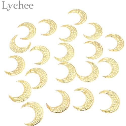 Lychee Life 20pcs Metal Filigree Flowers Slice Moon Shaped Hollow Scrapbooking Embellishments DIY Album Decoration Supplies