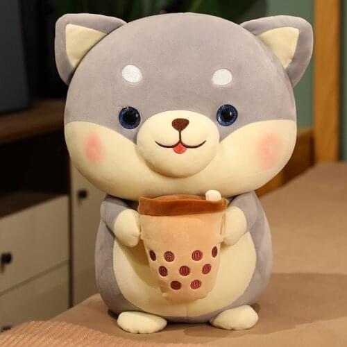 20-45CM Cute Milk Tea Dog Plush Toy Corgi Plush Kawaii Brown Grey Animal Doll Sleeping Pillow Home Bed Decoration Gift