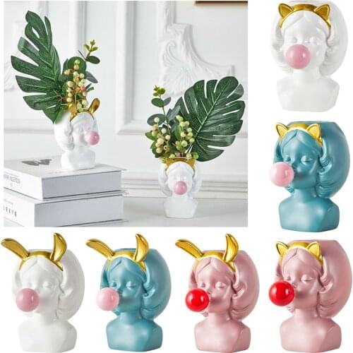 Cute Girl Blowing Bubbles Succulent Planters Vinyl Flower Pot for Home Tabletop Decor, Various Styles Available