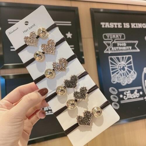 Fashion Korean Crystal Rhinestone Heart Hair Ring Rope Vintage Headwear Simple Elegant Elastic Rubber Band Tie Hair Accessories
